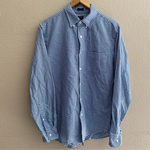 J Crew Cotton Twill Slim Preppy Minimalist Gingham Shirt Size Medium - Picture 1 of 7